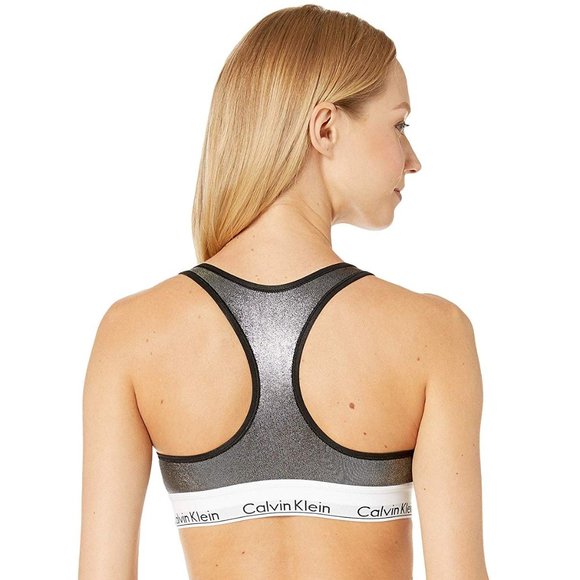 Calvin Klein Metallic Silver Unlined Racerback Bralette - Picture 2 of 4